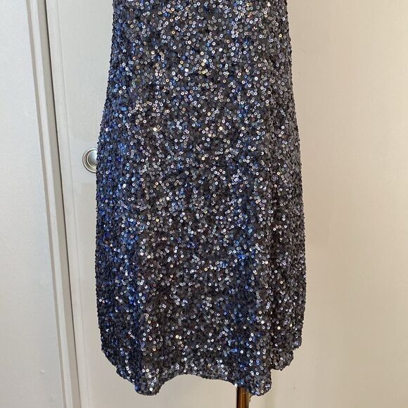 Alice + Olivia Silk Gray Blue Sequin A-line Shift Tank Mini Dress Size Small - Picture 4 of 13